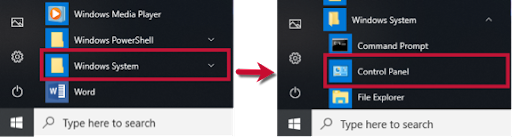 Open Control Panel from Windows