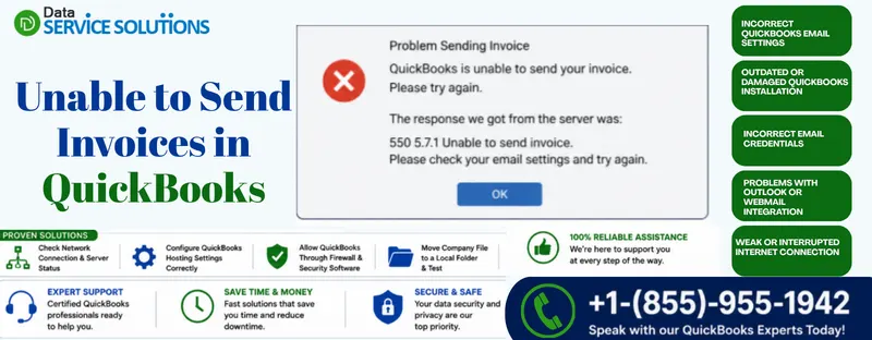 unable to send invoices in quickbooks