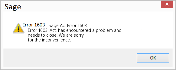 Sage error message 1603