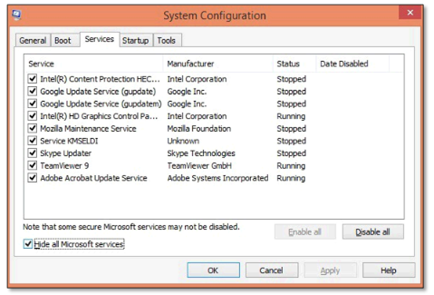Disable all the options in selective startup
