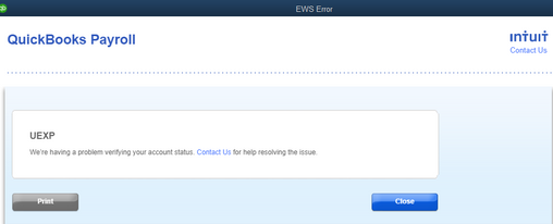 Quickbooks EWS Error UEXP - We're having problem verifying your account status