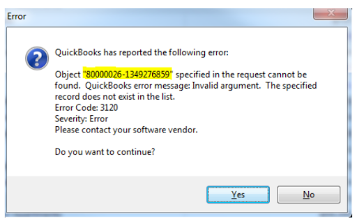 QuickBooks Error Message 3120

