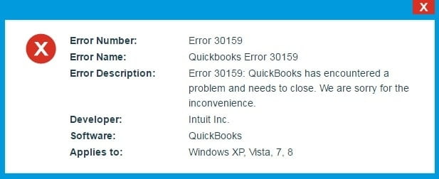 QuickBooks Error 30159 error message