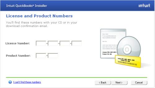 Fill license and product numbers to reinstall quickbooks desktop