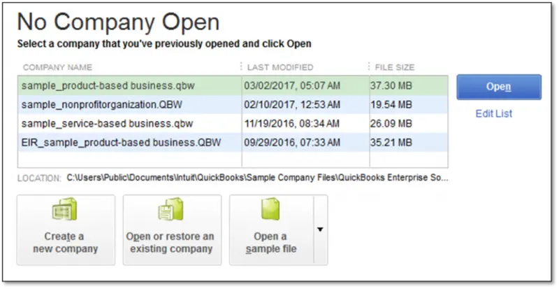 Steps to Open a sample Company File