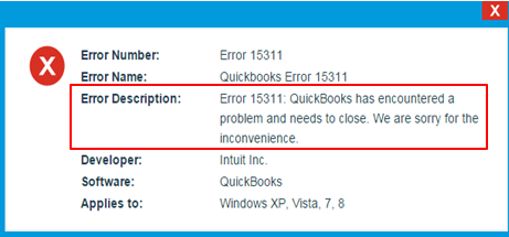 Quickbooks Error 15311 message