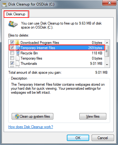Using the Disc Cleanup to remove the System Junk