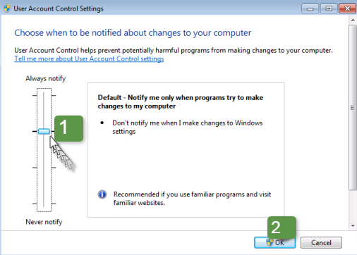 Method 5 Turn off the User Account Control UAC on Windows to resolve QuickBooks Error PS077