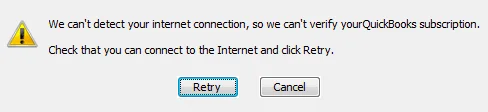 Can't Verify QuickBooks Subscription due to internet connectivity issue.