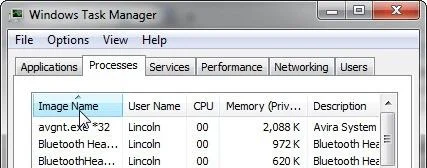 Image Name Header Windows Task Manager