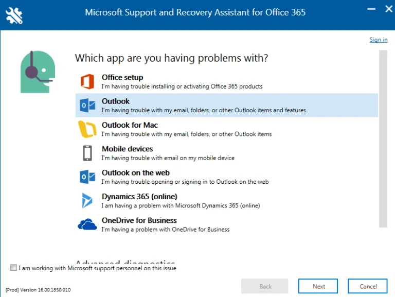 Microsoft Support and Recovery Assistant