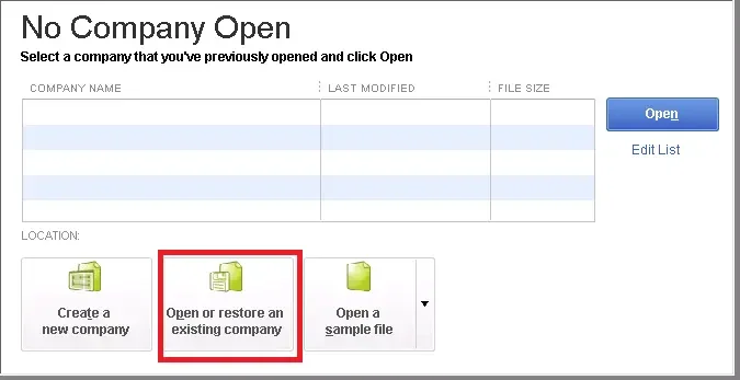  Open or Restore an Existing Company