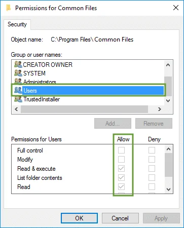 Permissions for Common Files