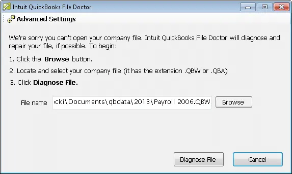 go to advance settings in quickbooks file doctor