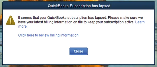 QuickBooks Subscription Has Lapsed Error