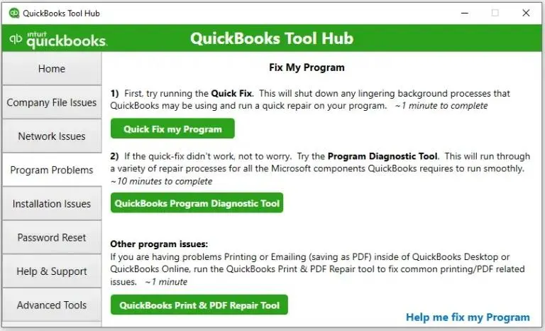 QuickBooks Tool Hub (Use the Quick Fix My Program to solve QuickBooks Desktop won't open)