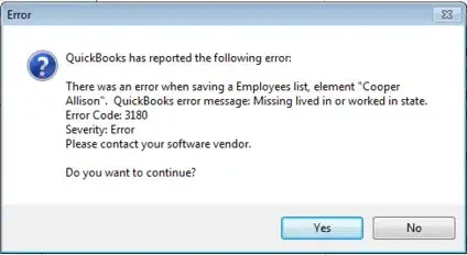 QuickBooks error 3180