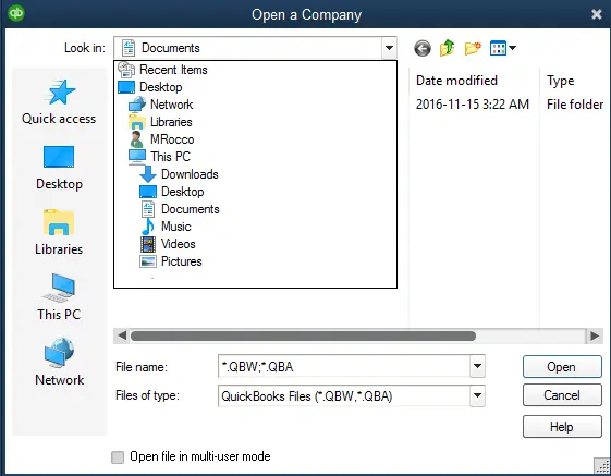 QuickBooks restore the database file