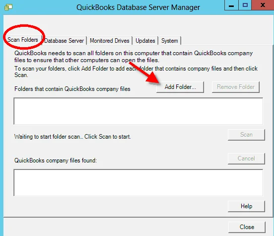 Scan and Add Folder from QuickBooks Database Server Manager