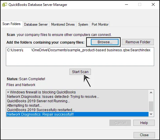 Scan the Files in QuickBooks Database Server Manager