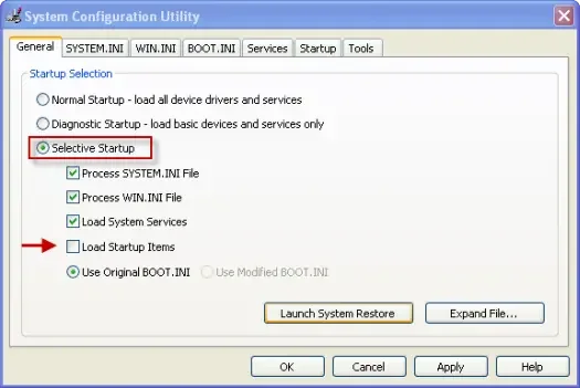 System Configuration Utility Window