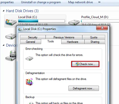 Windows C drive Check Now