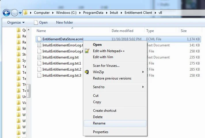 delete the Entitlement Data Store. ecml file