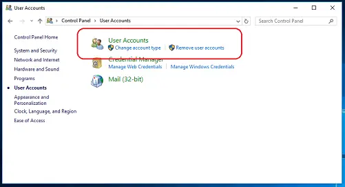 select the User Accounts option