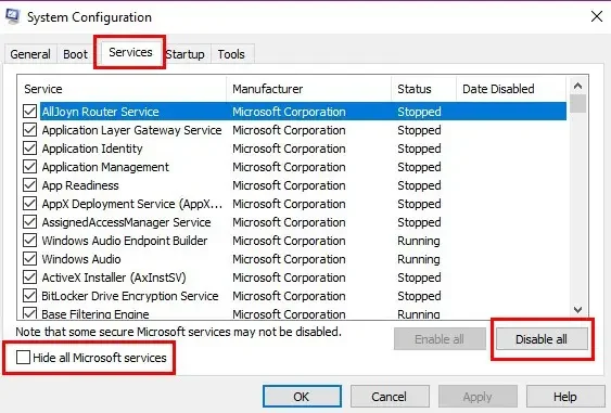 Hide all the MS Services