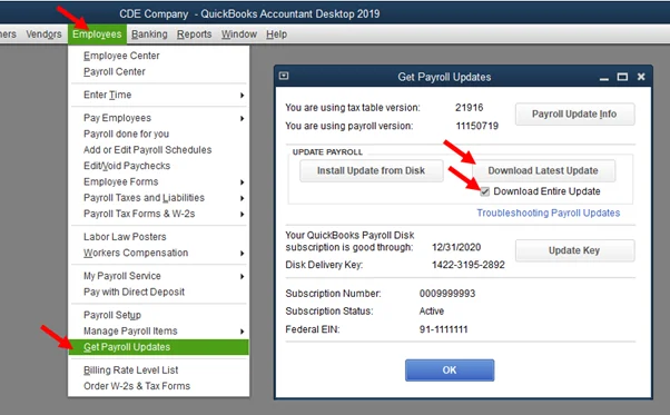 Install the latest updates of the payroll tax table