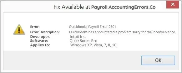 QuickBooks Error Code 2501