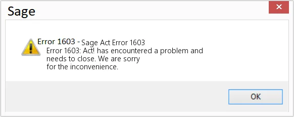 Sage Error Code 1603