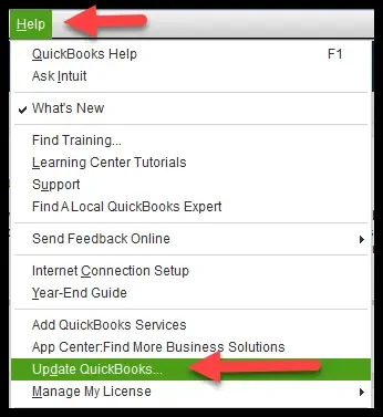 Select Update QuickBooks from Help Menu