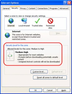 Configure Internet Explorer and fix the QuickBooks error code 15107