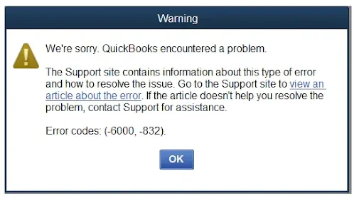 QuickBooks Company File Error Message 6000 -832