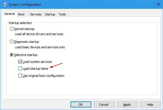 System Configuration General Load startup Items