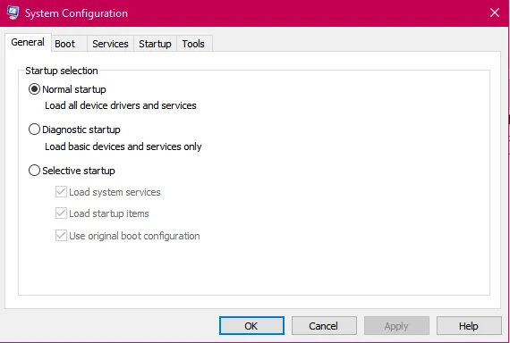 System Configuration Normal Startup