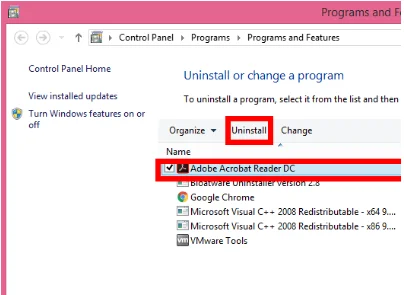 Uninstall Acrobat Reader to Fix Unable to located PDF viewer issue