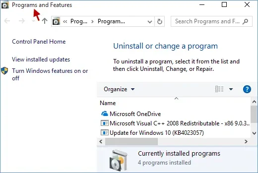 Uninstall or Change a Program