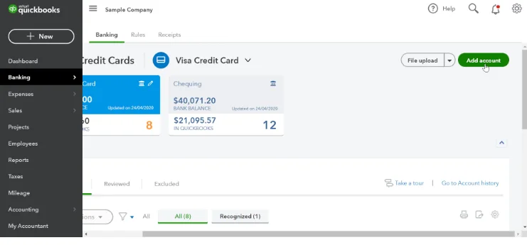 Connect Bank or Credit card account to QuickBooks After conversion
