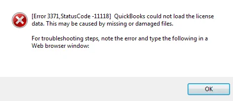 QuickBooks Error 3371 (Status Code 11118)
