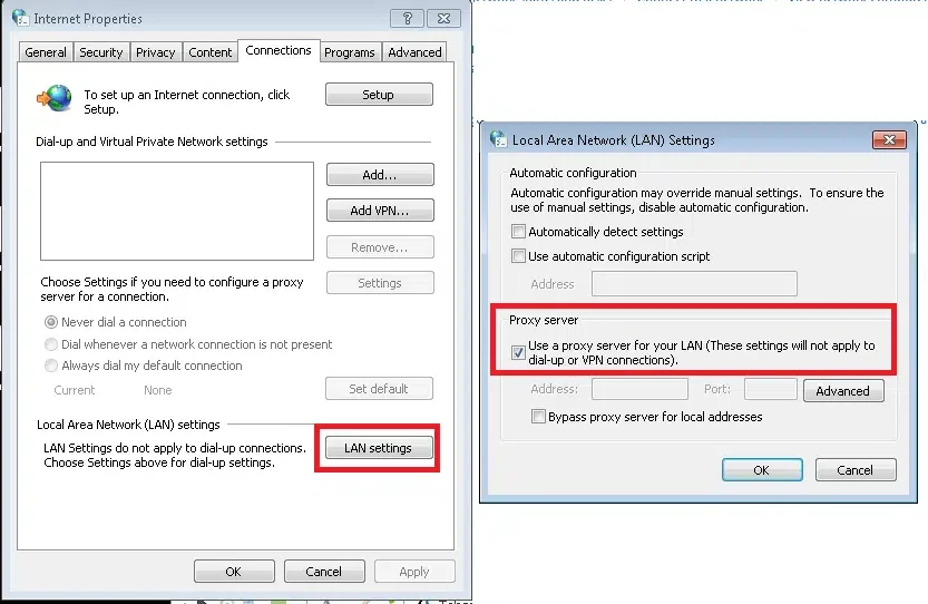 Internet Properties (LAN settings)