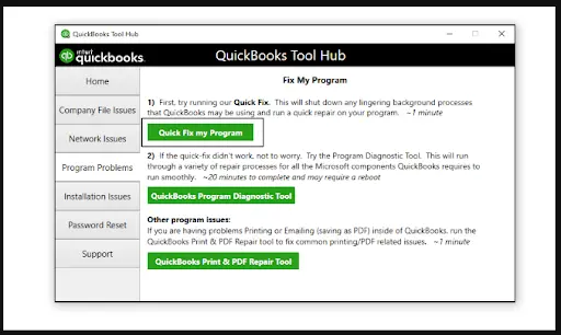 Choose Quick Fix My Program from QuickBooks Tool Hub