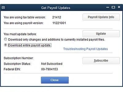 Choose the Download Entire Payroll Update Option