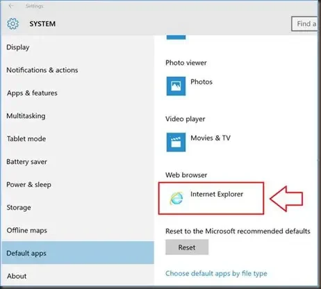 From Web Browser Option Choose Internet Explorer 