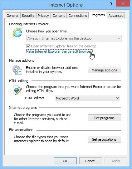 Make Internet Explorer as the Default Browser 