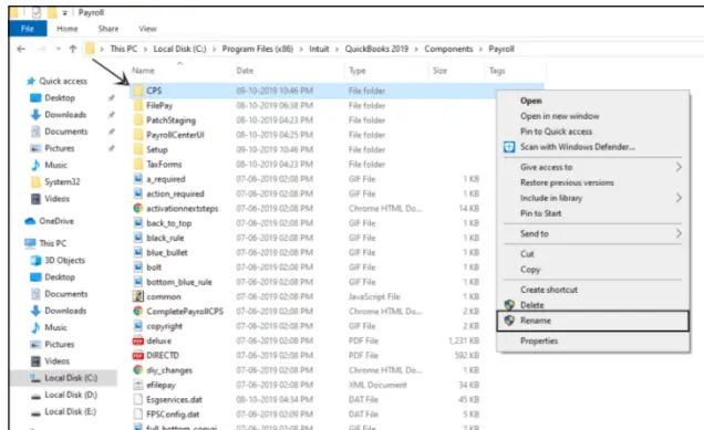 Rename the QuickBooks CPS Folder
