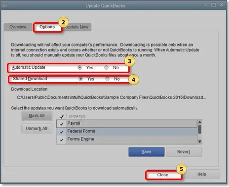 Update QuickBooks Window
