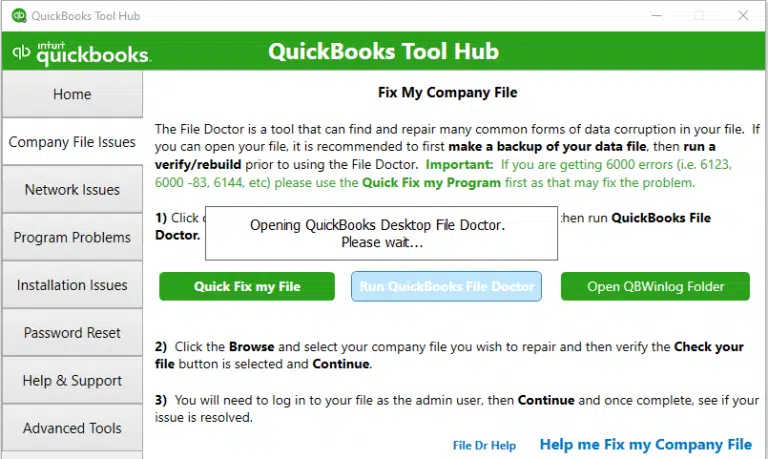 Opening QuickBooks Desktop File Doctor