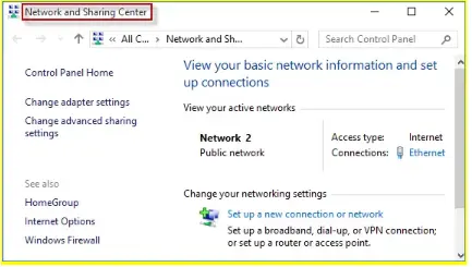 QuickBooks Network and open the Network and Sharing Center
